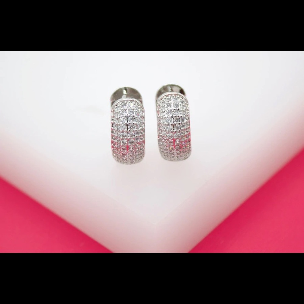 18K GOLD FILLED ROUNDED PAVE CZ HUGGIES - Picture 5 of 11